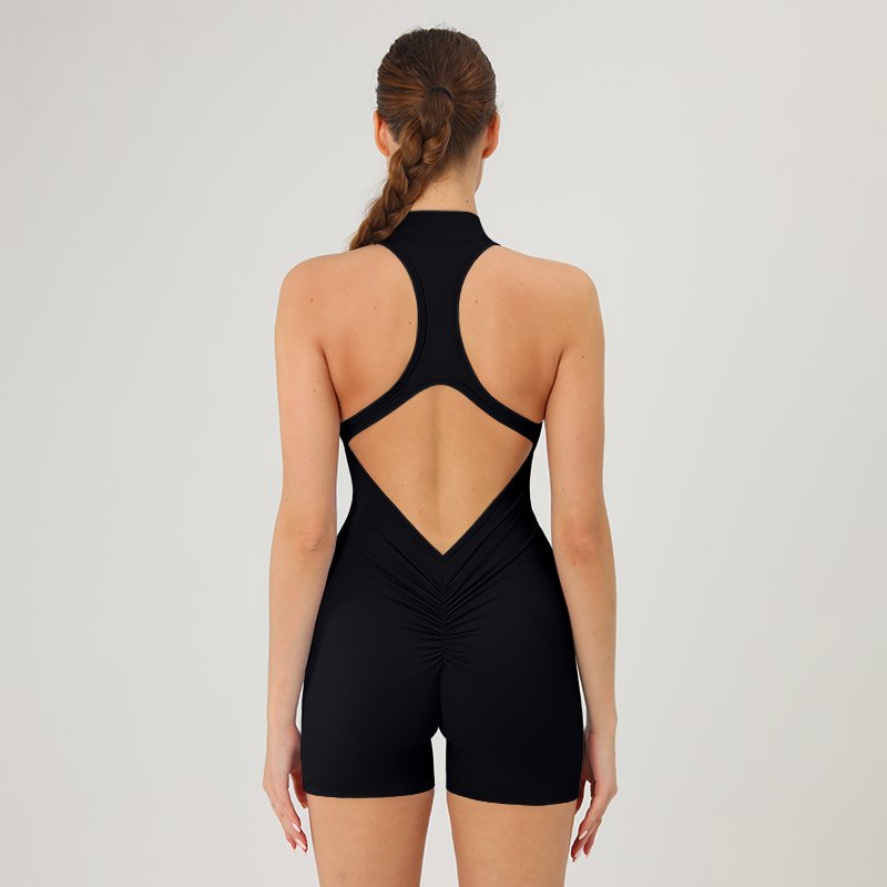 Black New Style Yoga Sets Four-Way Stretchy Yoga Jumpsuit Women Quick Dry One Piece Yoga Clothing With Zipper