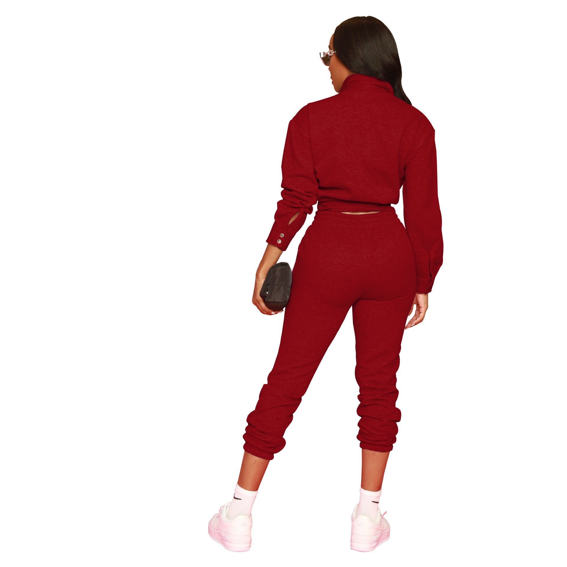 Wholesale Autumn Fashion Plain Tracksuits Outfits 2 Piece Custom Embroidery Logo Jogger Sports Plus Size Buttons Women'S Sets