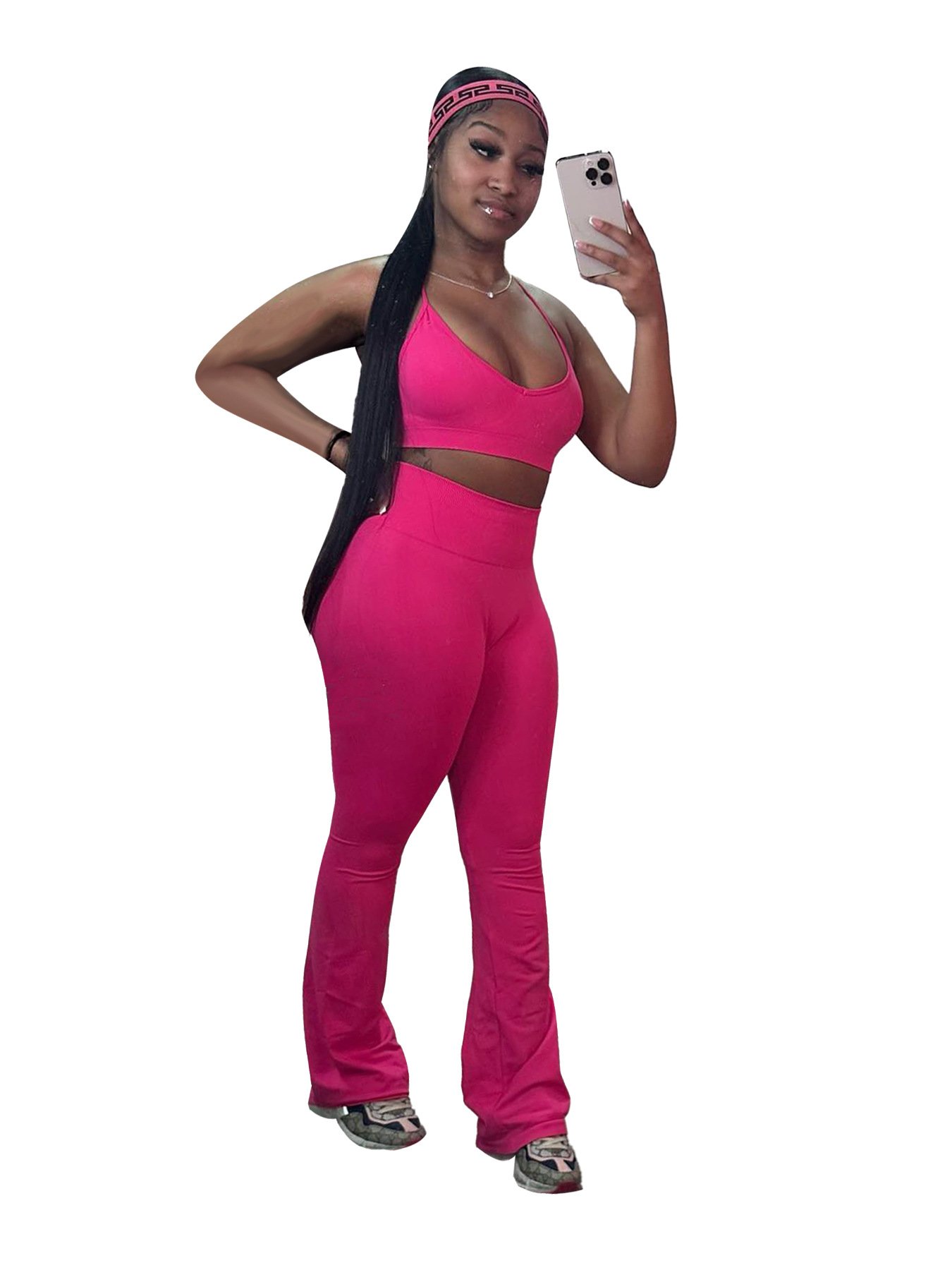Oem Solid Color Short High Waist Flared Tracksuit Slightly Sports Casual Three-Piece Suit Custom Elasticity Women'S Clothing
