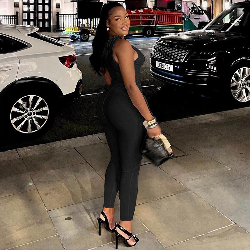 Autumn One Shoulder Leggings Skinny Sleeveless Casual Solid Top And Long Pants 2 Piece Set Women