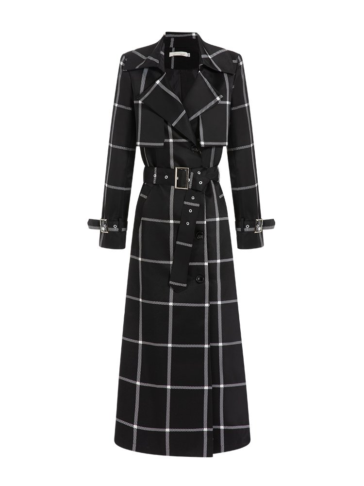High-end Trench Coat Women's 2022 New Long over the Knee Temperament Plaid Coat