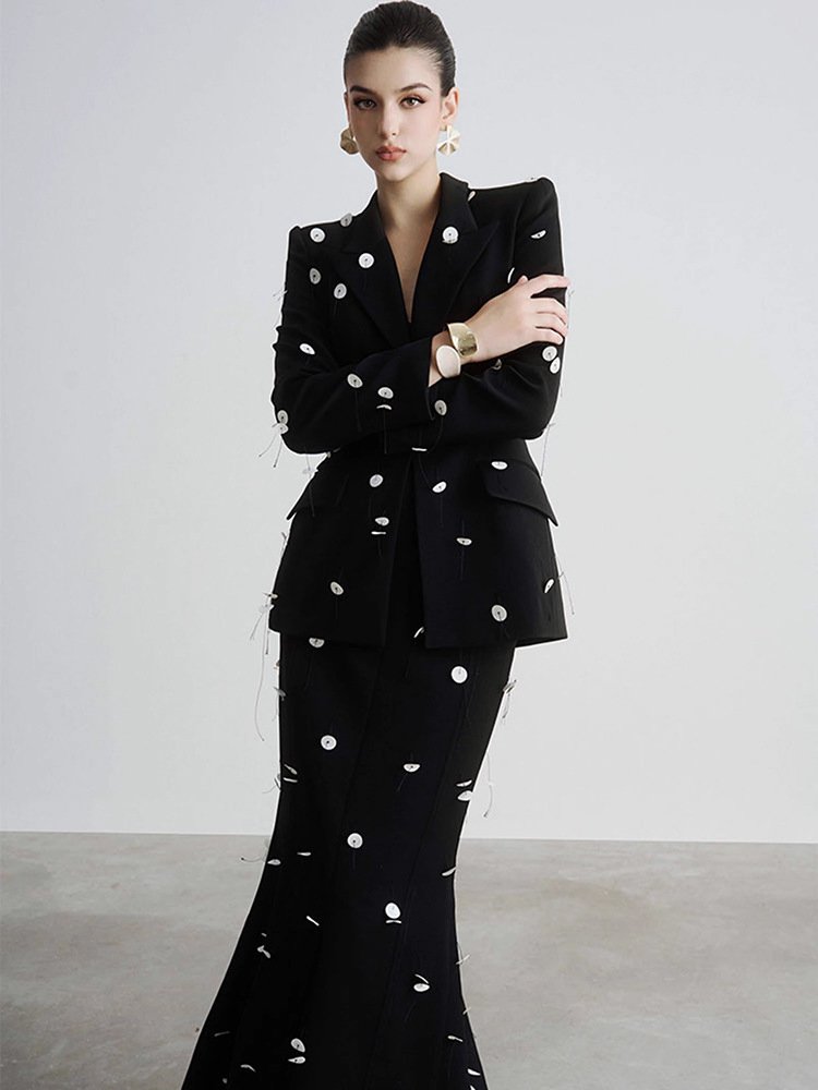 A9180 High Quality Elegant Temperament Office Ladies Suit Blazer and Long Skirt Set Formal Women Suit