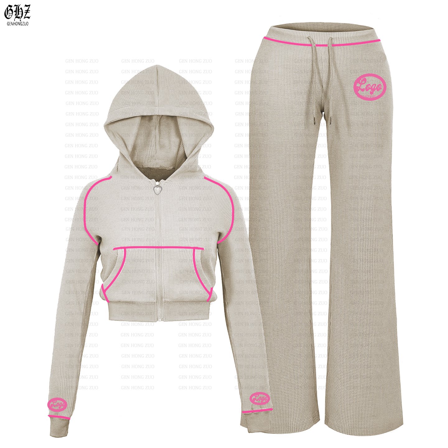 Custom Tall Girl Length Basics Outfits Set Crop Zipper Hoodie Jacket flare pants Women's Two 2 Piece Set Tracksuit