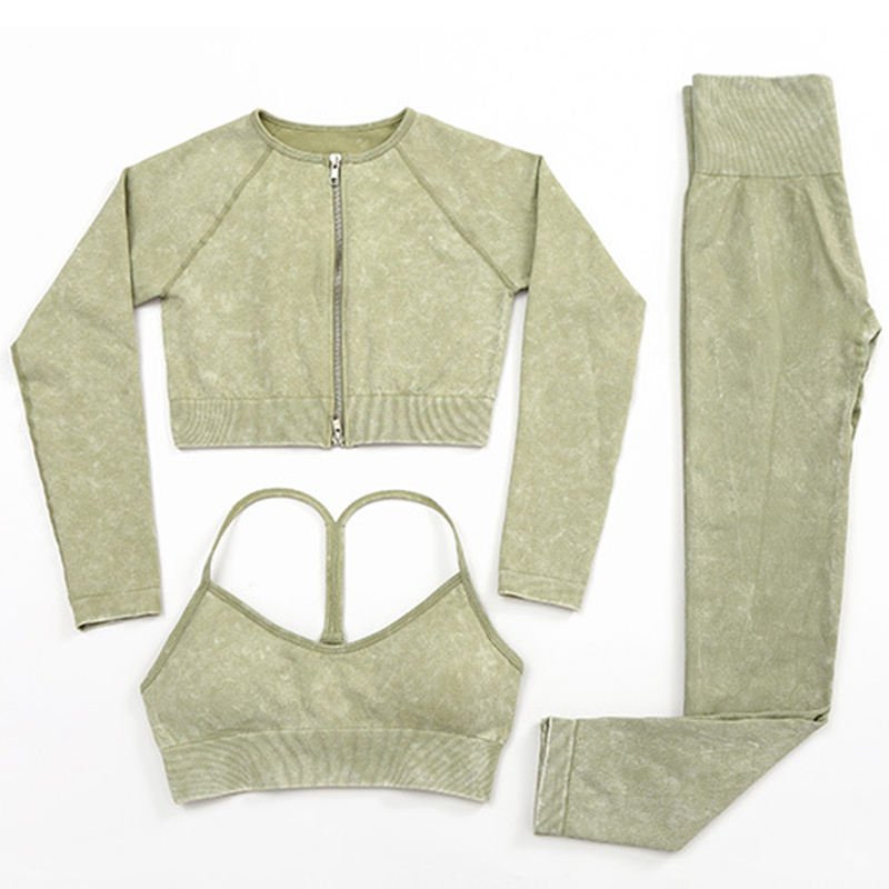 Women's Sets Seamless Acid Wash 5 Piece Yoga Set Athletic Sports Wear Gym Fitness Clothing Set
