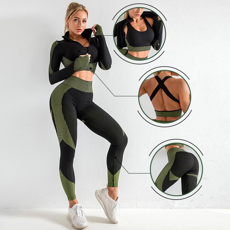 Hot sale women's sets long sleeve coat shockproof vest seamless sports suit training&jogging wear yoga sets