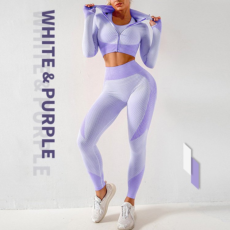 Hot sale women's sets long sleeve coat shockproof vest seamless sports suit training&jogging wear yoga sets