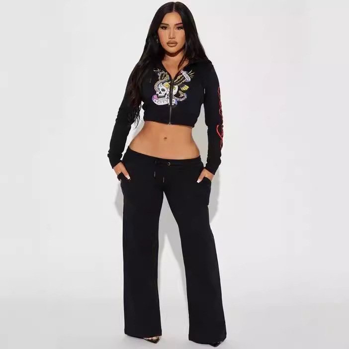 C0057 Spring Sexy Long Sleeve Jacket Print Women's Two Piece Jogging Women Set