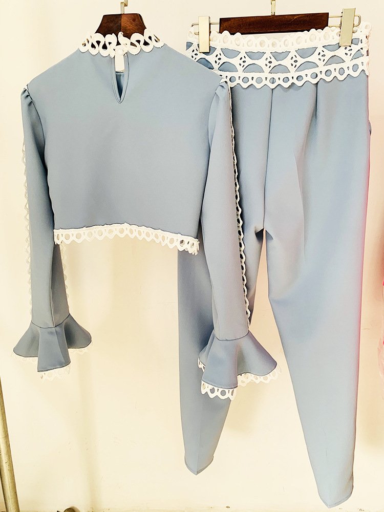 OULAIYADI Fashion Lace Women's Sets Hollow Out Long Sleeve Two Piece Set Women Clothing