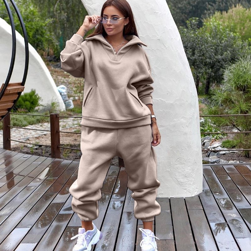custom zipper printed hoodies for ladies wholesale Women Sports Casual Sweater Set Two Piece Set Hoodie Suit hoodie women