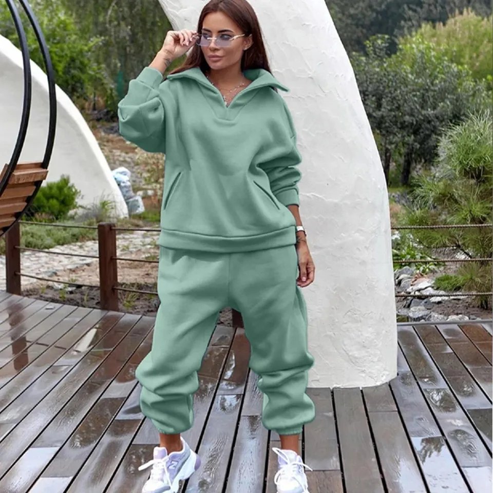 custom zipper printed hoodies for ladies wholesale Women Sports Casual Sweater Set Two Piece Set Hoodie Suit hoodie women