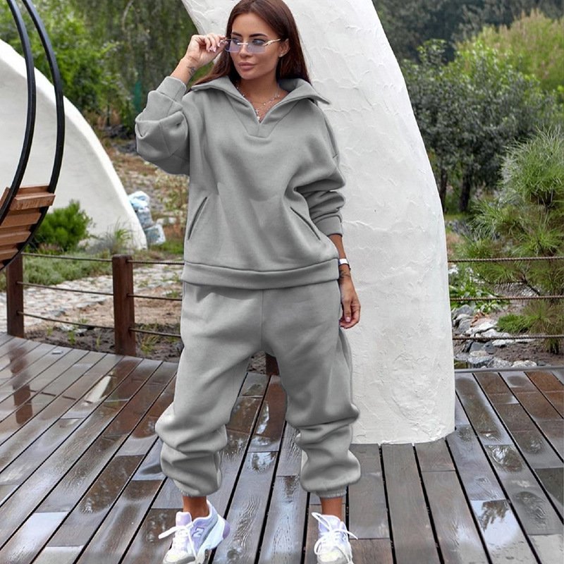 custom zipper printed hoodies for ladies wholesale Women Sports Casual Sweater Set Two Piece Set Hoodie Suit hoodie women