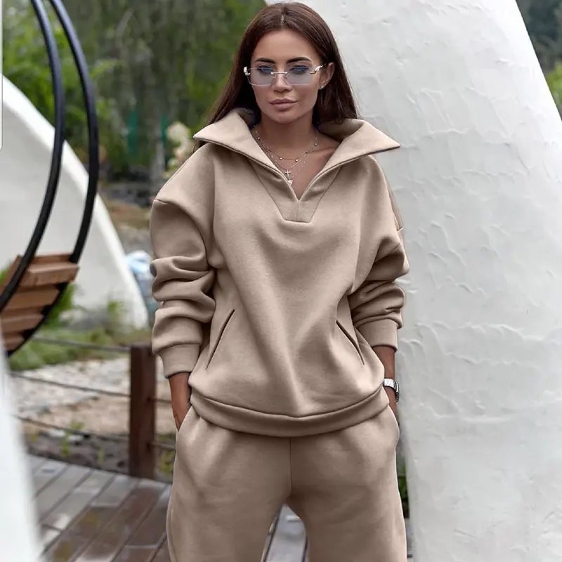 custom zipper printed hoodies for ladies wholesale Women Sports Casual Sweater Set Two Piece Set Hoodie Suit hoodie women