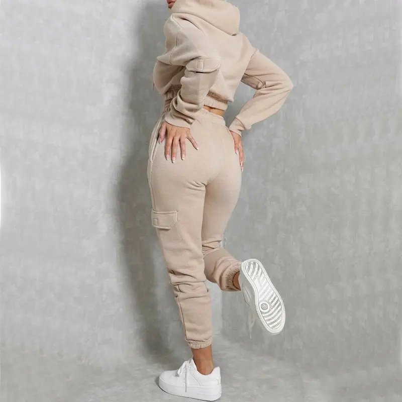 Women 2 Piece Thick Pant Sets Joggers Sweat Suits Tracksuits Women's Hoodies & Sweatshirts Crop Top Set