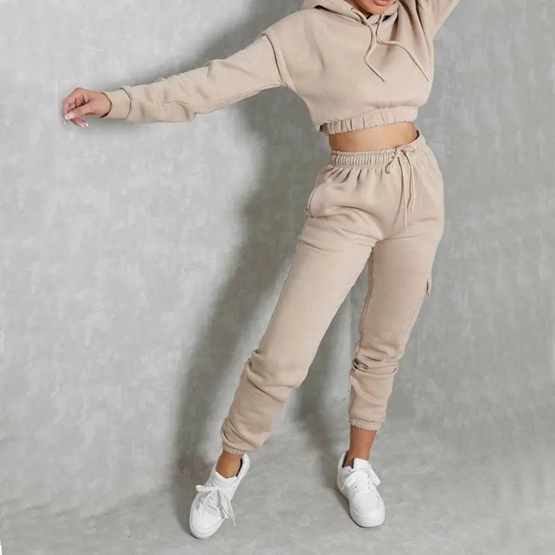 Women 2 Piece Thick Pant Sets Joggers Sweat Suits Tracksuits Women's Hoodies & Sweatshirts Crop Top Set