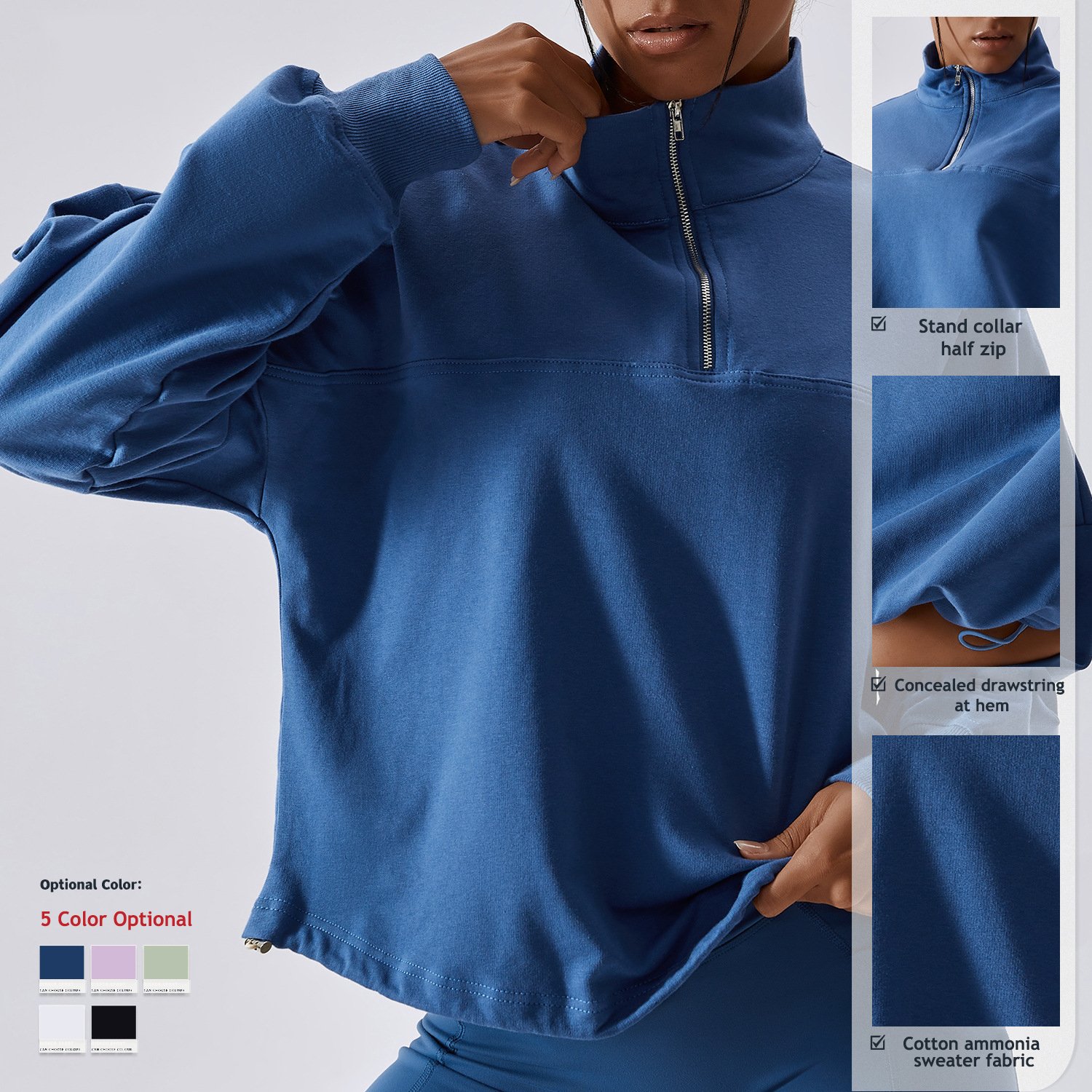 Custom Moisture Wicking Cotton Quarter Zip Sweatshirt Sweatpants Scrunch Butt Shorts Tracksuit Set For Women