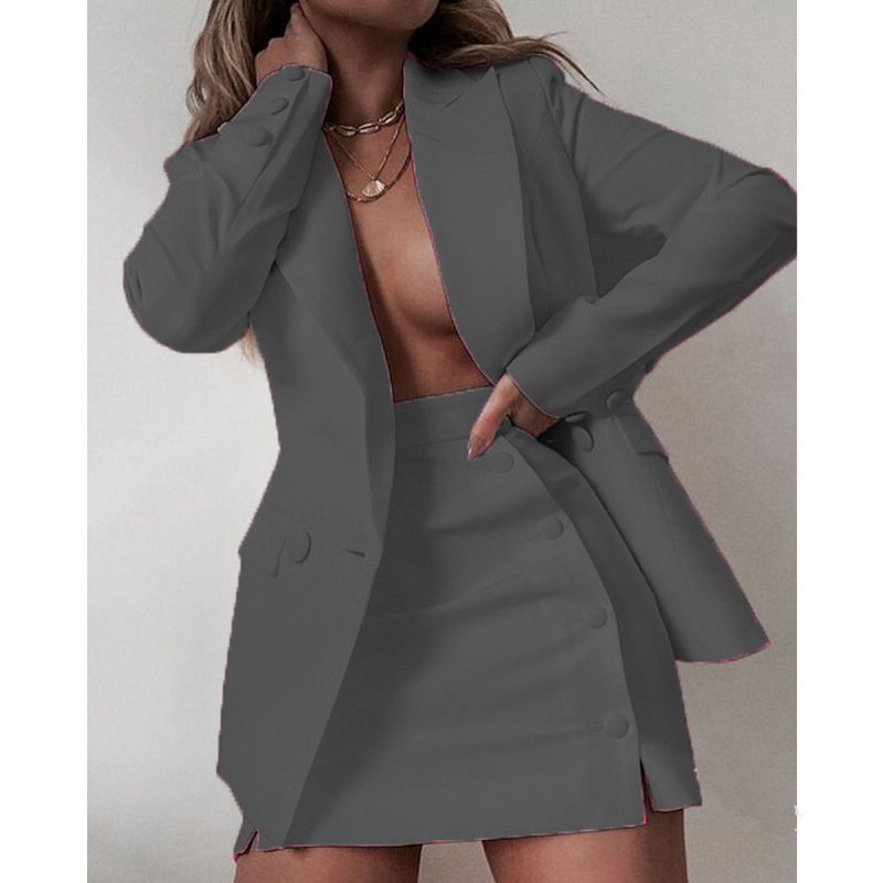 Two Piece Skirt Set Ladies Office Business Blazers Suits Set Women Casual Solid Oversized Blazer