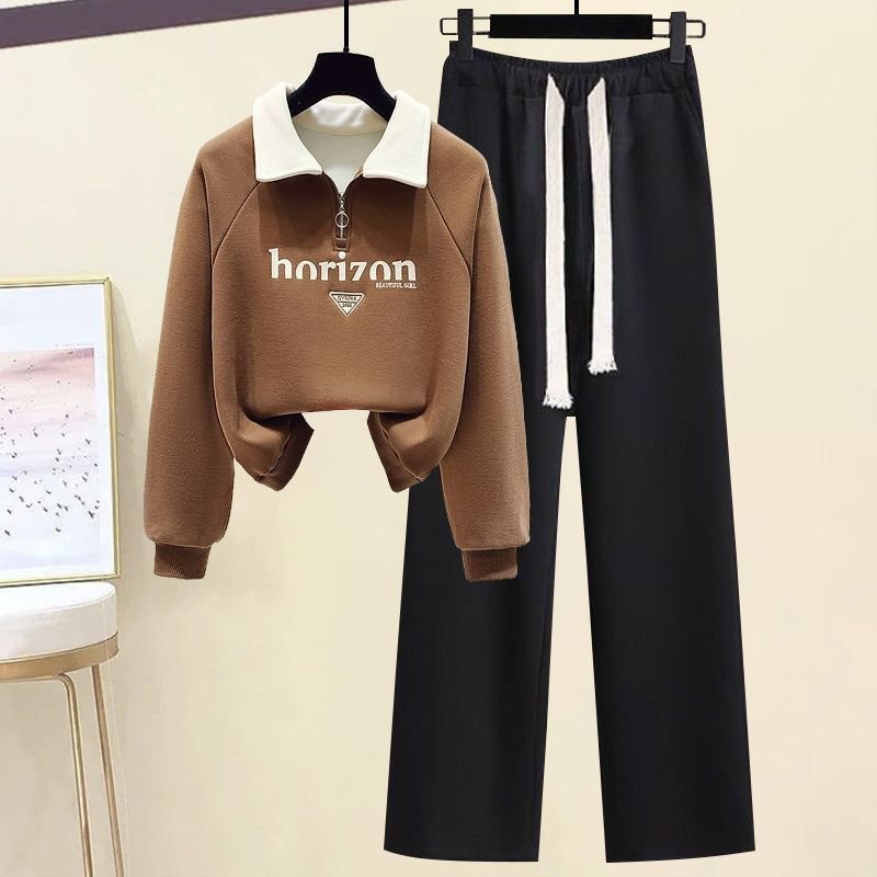 2023 Autumn Winter Knitted O-Neck Long Sleeve Sweater Top And Splice Pant Women Two Piece Pant Set