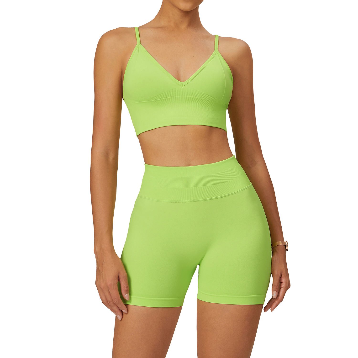 Hot selling 2024 new Women Compression Stretchy Quick Dry Scrunch Back Seamless Yoga Shorts and Bra Set