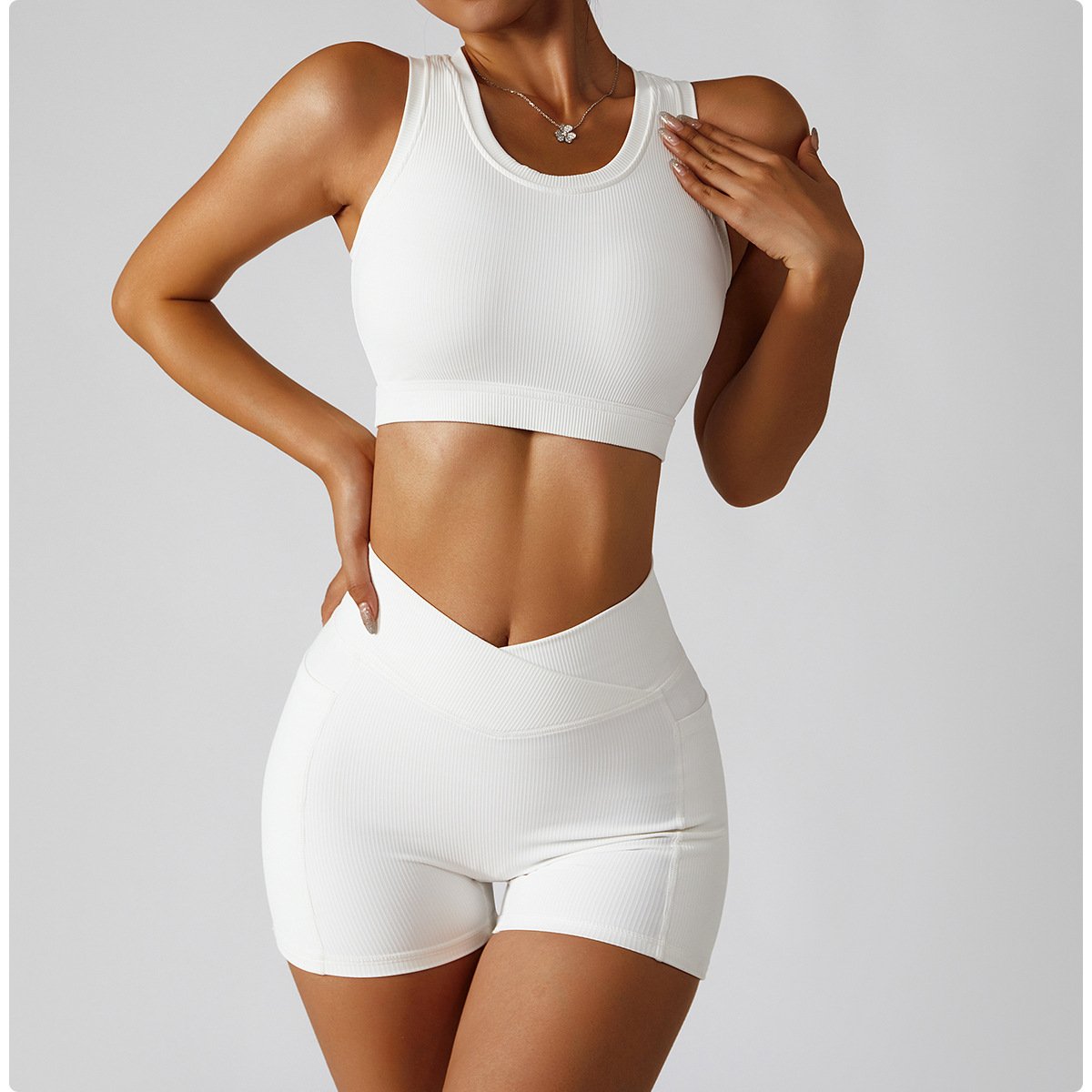 4 PCS Women's Breathable Bra Pants Sports Suit Indoor Running Fitness Yoga Sets With Pockets