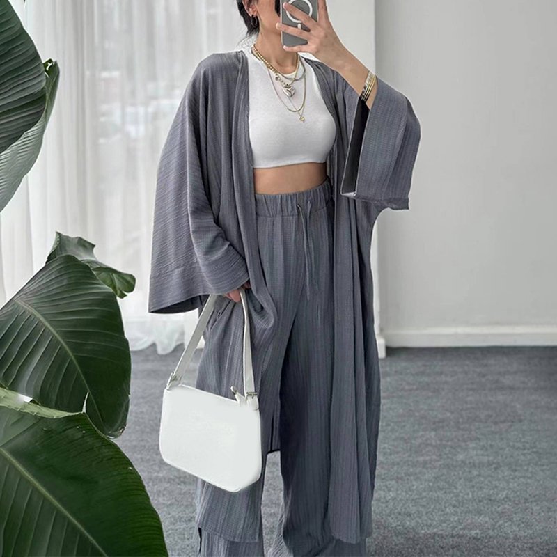 Wholesale 2024 Autumn New Women's Pleated Texture Top Straight Casual Pants Women's Set