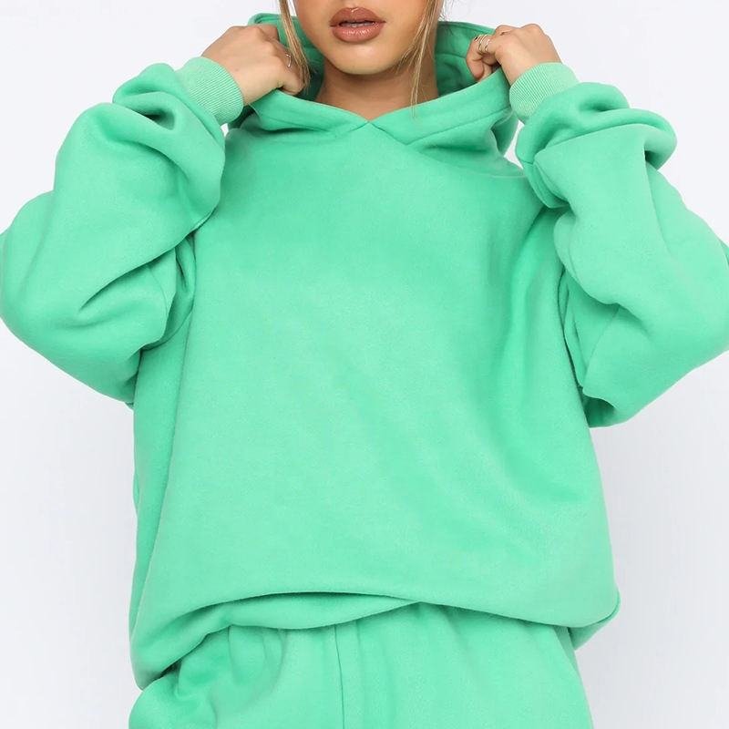 Custom Logo Solid Colors Plain Red Heavyweight Hoodie High Quality Women Sports Pullover Sweatshirt