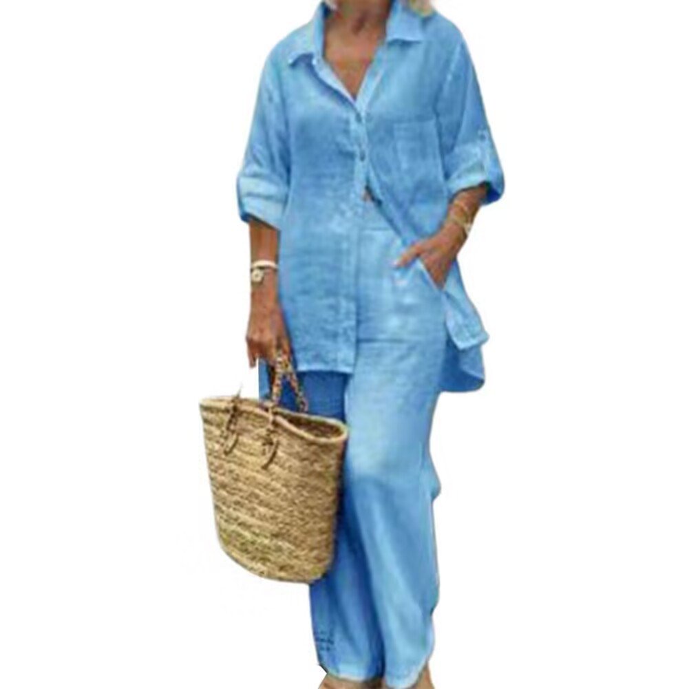 2024 Spring And Summer New Arrival Women's Clothing Lapel Long Sleeve Plus Size Cardigan Top Two-piece Pants