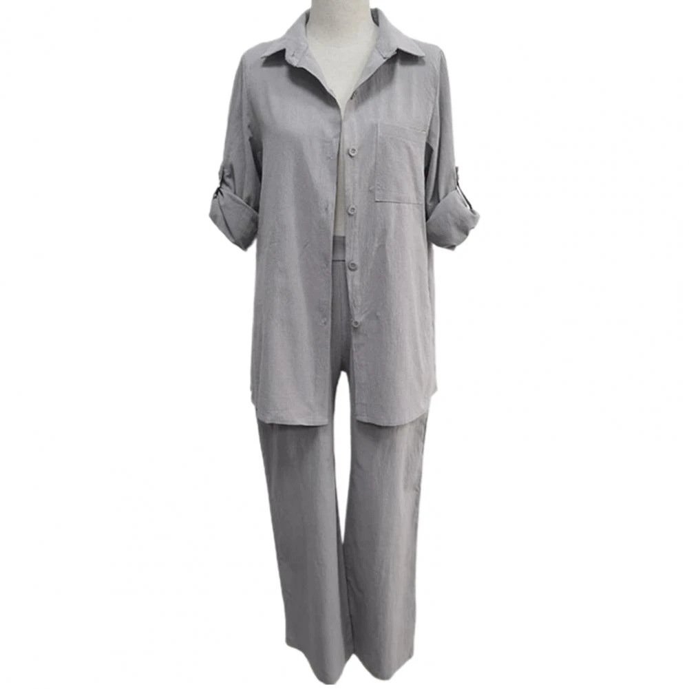 2024 Spring And Summer New Arrival Women's Clothing Lapel Long Sleeve Plus Size Cardigan Top Two-piece Pants