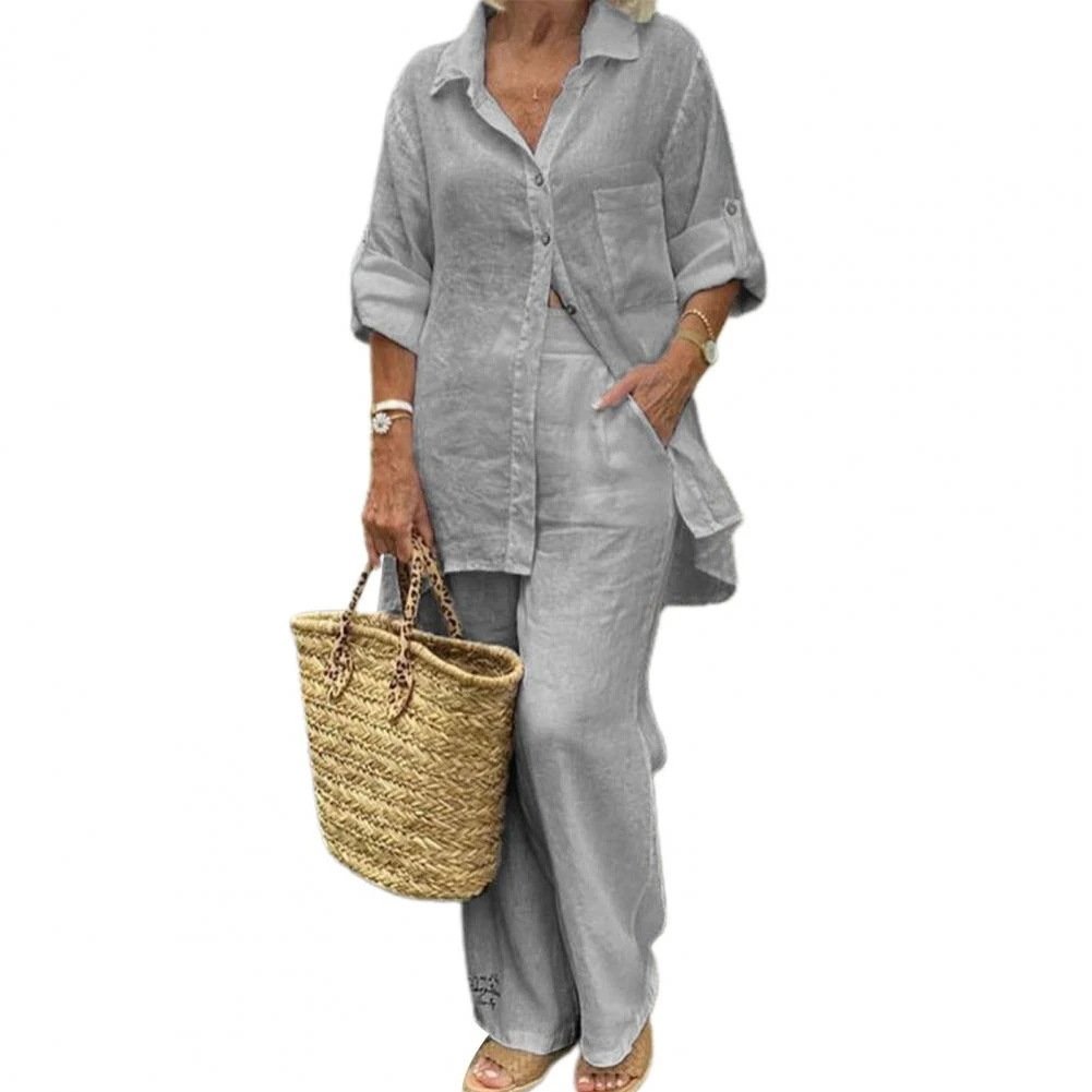 2024 Spring And Summer New Arrival Women's Clothing Lapel Long Sleeve Plus Size Cardigan Top Two-piece Pants