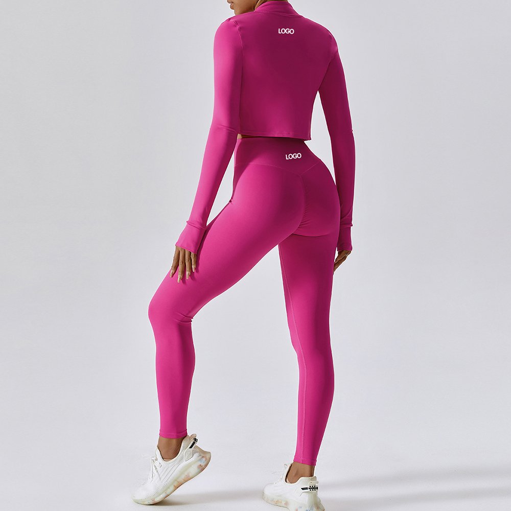 Customized Women Gym Sets Fall Winter Workout Clothes Long Sleeve Crop Top sporty Woman Fitness Set.