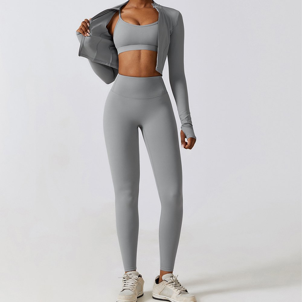 Customized Women Gym Sets Fall Winter Workout Clothes Long Sleeve Crop Top sporty Woman Fitness Set.