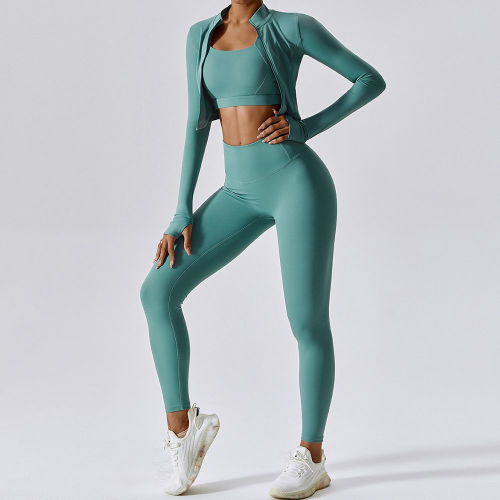 Customized Women Gym Sets Fall Winter Workout Clothes Long Sleeve Crop Top sporty Woman Fitness Set.