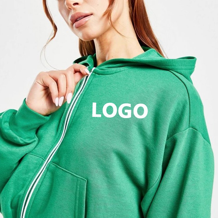 Custom Logo Classic Full Zip Hoodie and sweatpants cotton ribbed tracksuit cropped women's hoodies sweatshirts
