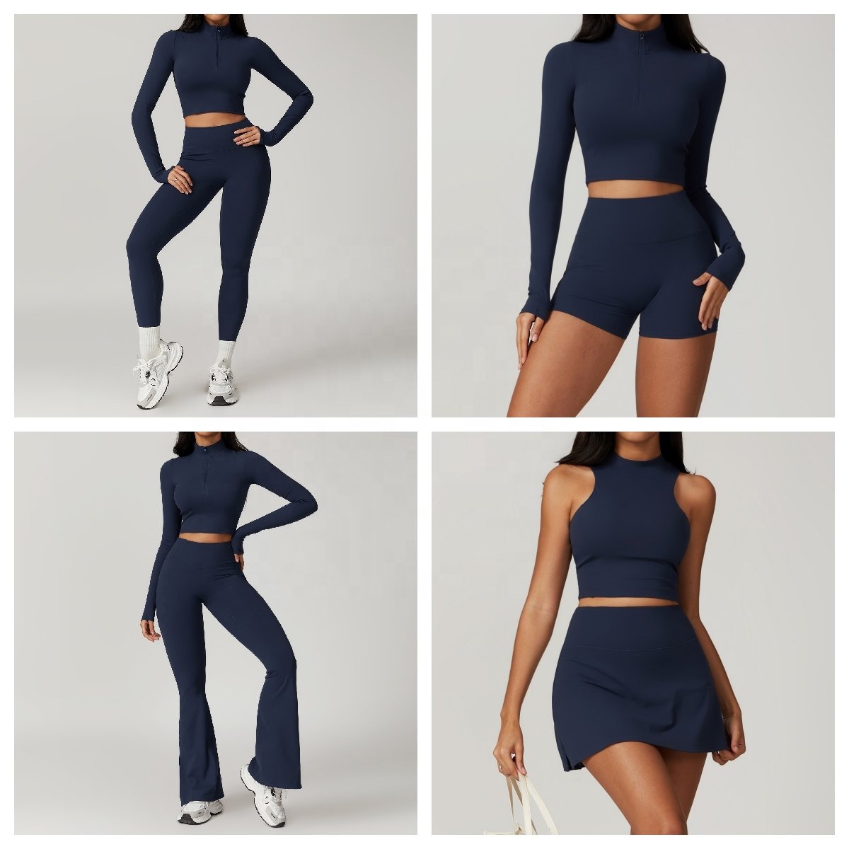 Custom Women's 7 Pieces Workout Outfits Free Matching Yoga Suit Long Sleeve Tennis Wear Flare Yoga Pants Gym Fitness Set