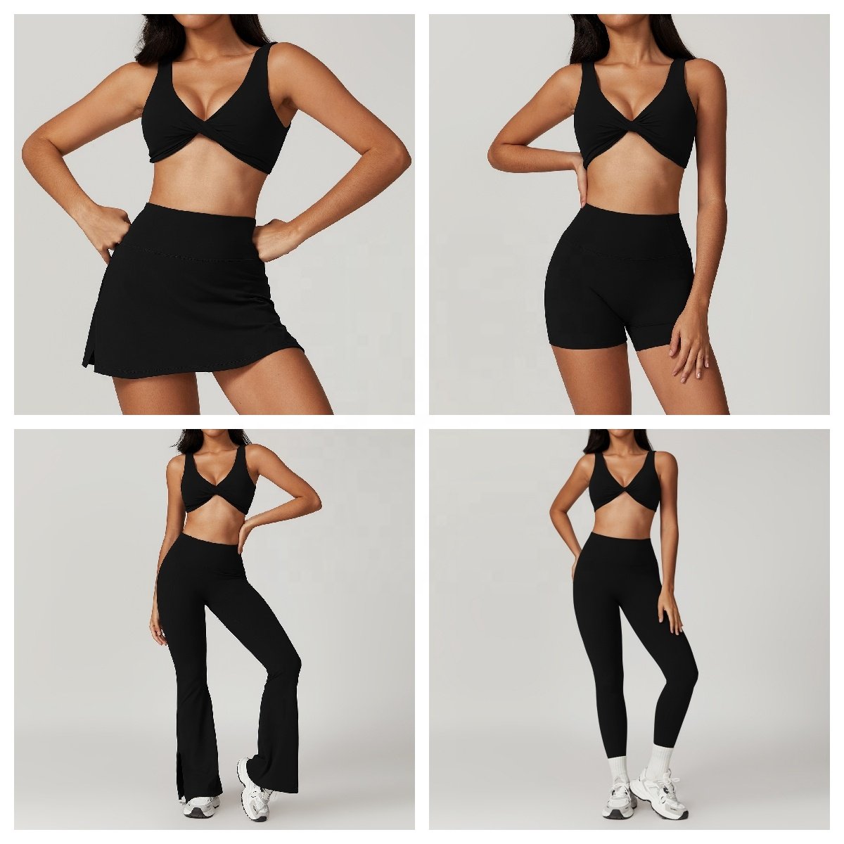Custom Women's 7 Pieces Workout Outfits Free Matching Yoga Suit Long Sleeve Tennis Wear Flare Yoga Pants Gym Fitness Set
