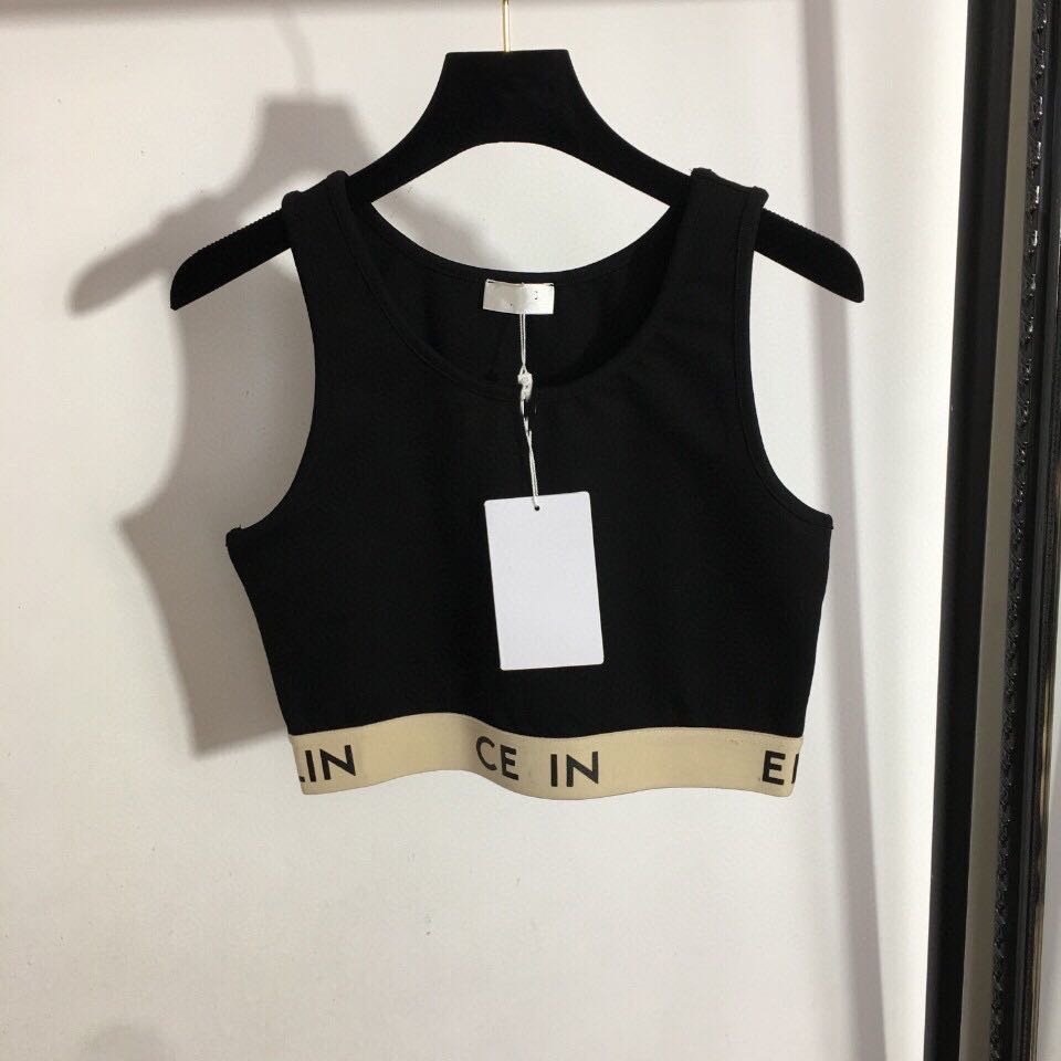 2022 new women's fitness yoga clothes leisure sports suit short webbing waist closing slim fit Vest + elastic thin Leggings