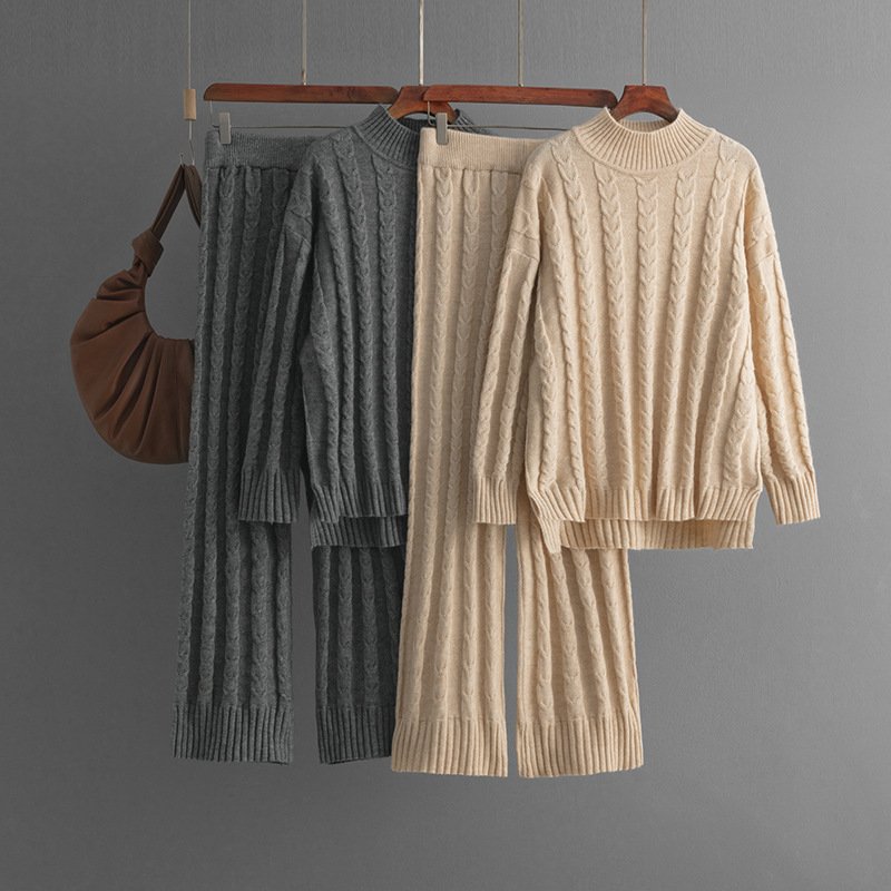 Boutique Wholesale 2024 Autumn New Fashion High Collar Sweater Knitted Casual Pants Women's Set