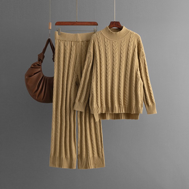 Boutique Wholesale 2024 Autumn New Fashion High Collar Sweater Knitted Casual Pants Women's Set