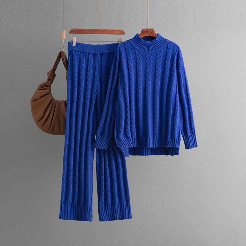 Boutique Wholesale 2024 Autumn New Fashion High Collar Sweater Knitted Casual Pants Women's Set