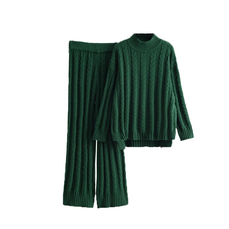 Boutique Wholesale 2024 Autumn New Fashion High Collar Sweater Knitted Casual Pants Women's Set