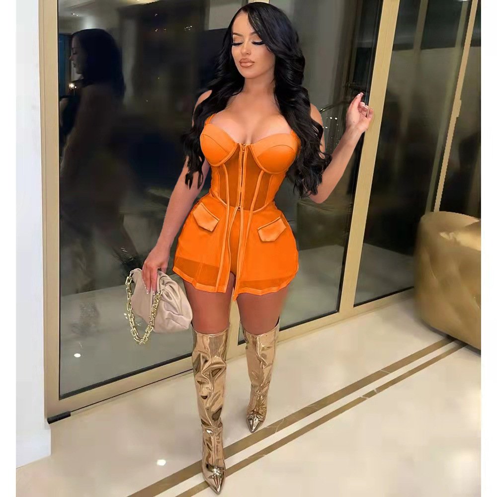 2024 Women Clothing Mesh Vest 2 Piece Shorts Casual Outfits Woman See Through Two Pieces Set For Ladies