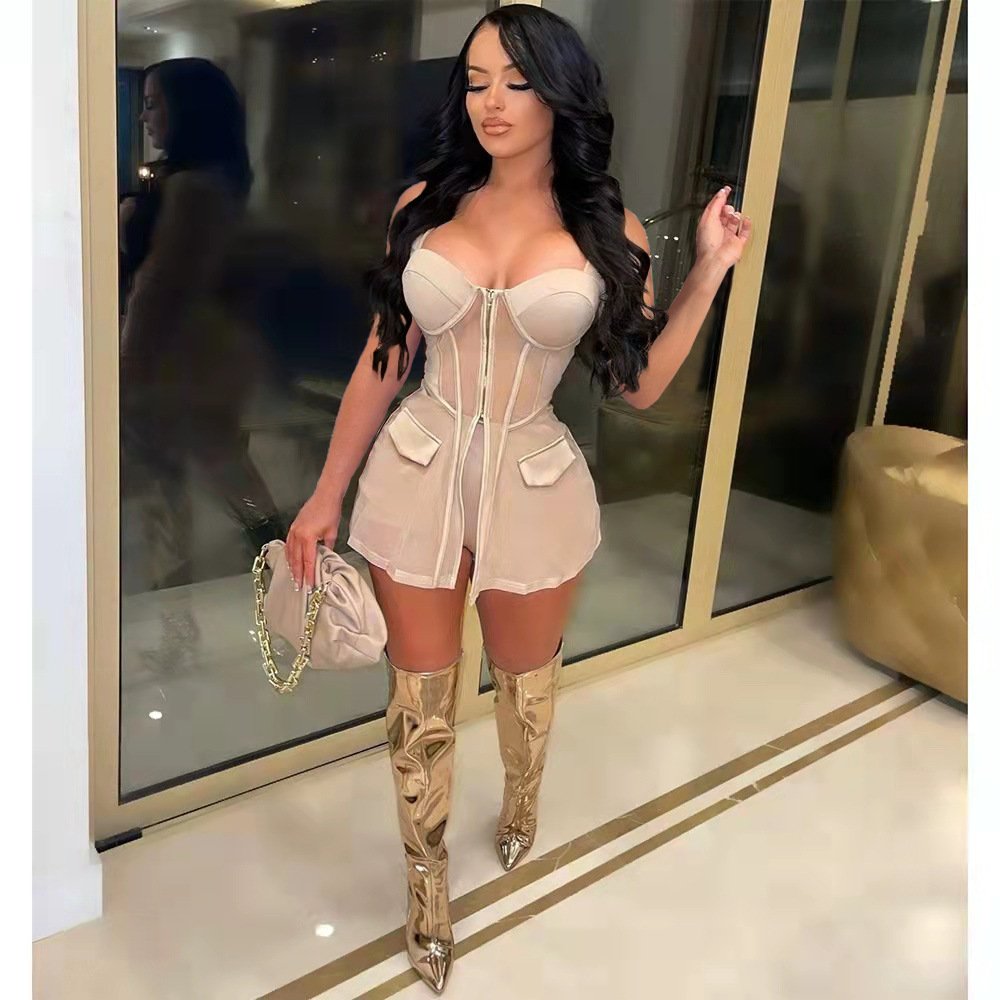 2024 Women Clothing Mesh Vest 2 Piece Shorts Casual Outfits Woman See Through Two Pieces Set For Ladies