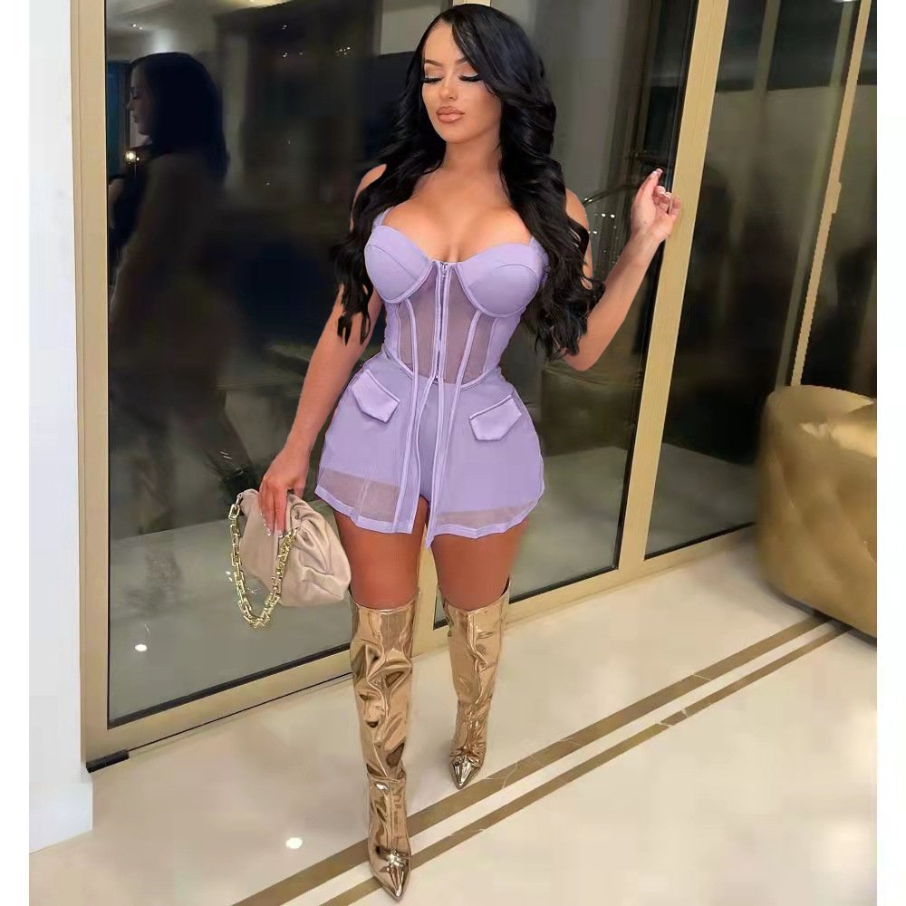 2024 Women Clothing Mesh Vest 2 Piece Shorts Casual Outfits Woman See Through Two Pieces Set For Ladies