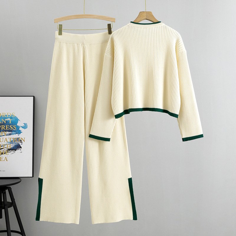 Boutique Wholesale 2024 Autumn New Fashion Short Sweater Wide Leg Pants Knitted Women's Set