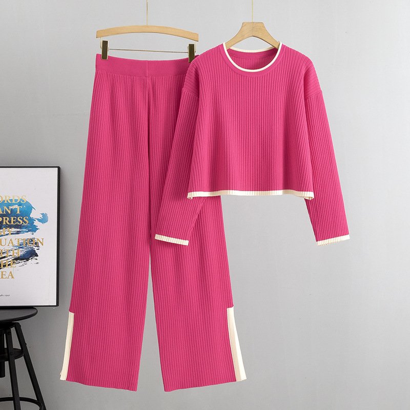Boutique Wholesale 2024 Autumn New Fashion Short Sweater Wide Leg Pants Knitted Women's Set