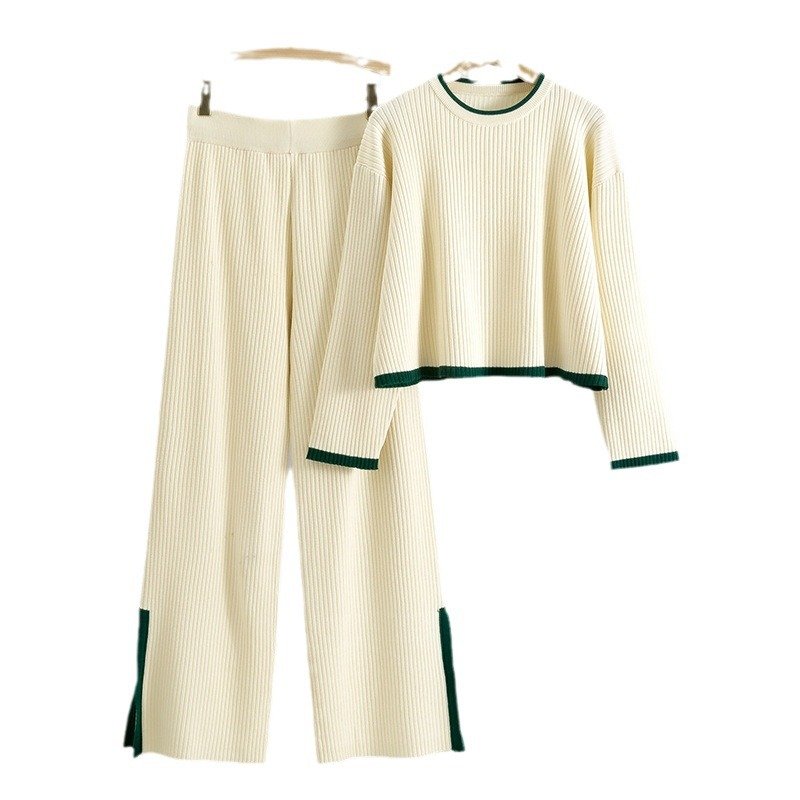 Boutique Wholesale 2024 Autumn New Fashion Short Sweater Wide Leg Pants Knitted Women's Set