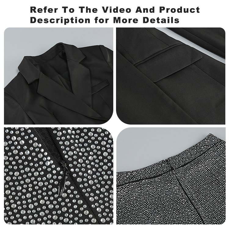 2024 New Evening Luxury Sexy V-Neck Blazers Rhinestone Pants Glitter Two Piece Set Women's Suits Blazers