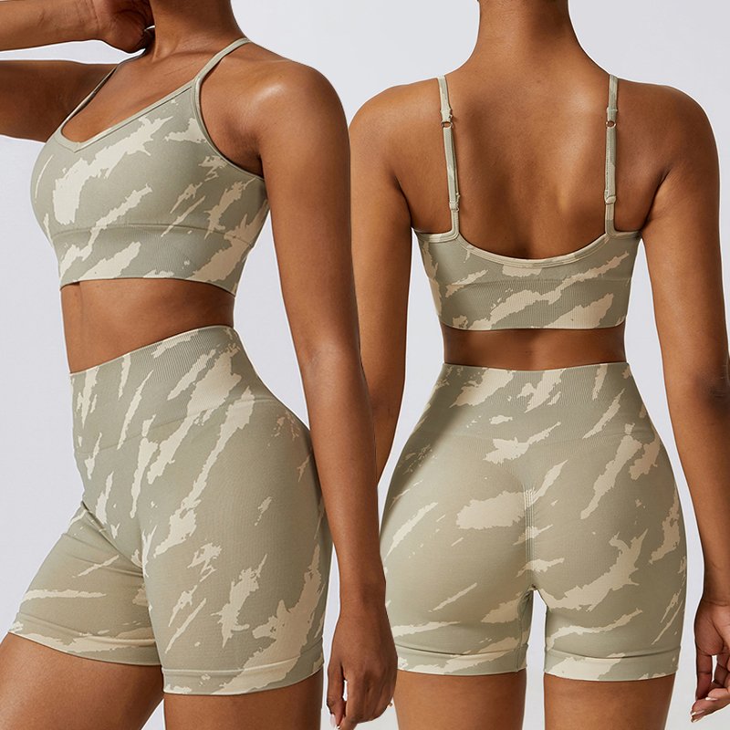 New Arrival 3 Pieces Yoga Set Tie Dye Sports Bra High Waist Shorts Legging Set Workout Yoga Fitness Clothing Wear Sets For Women