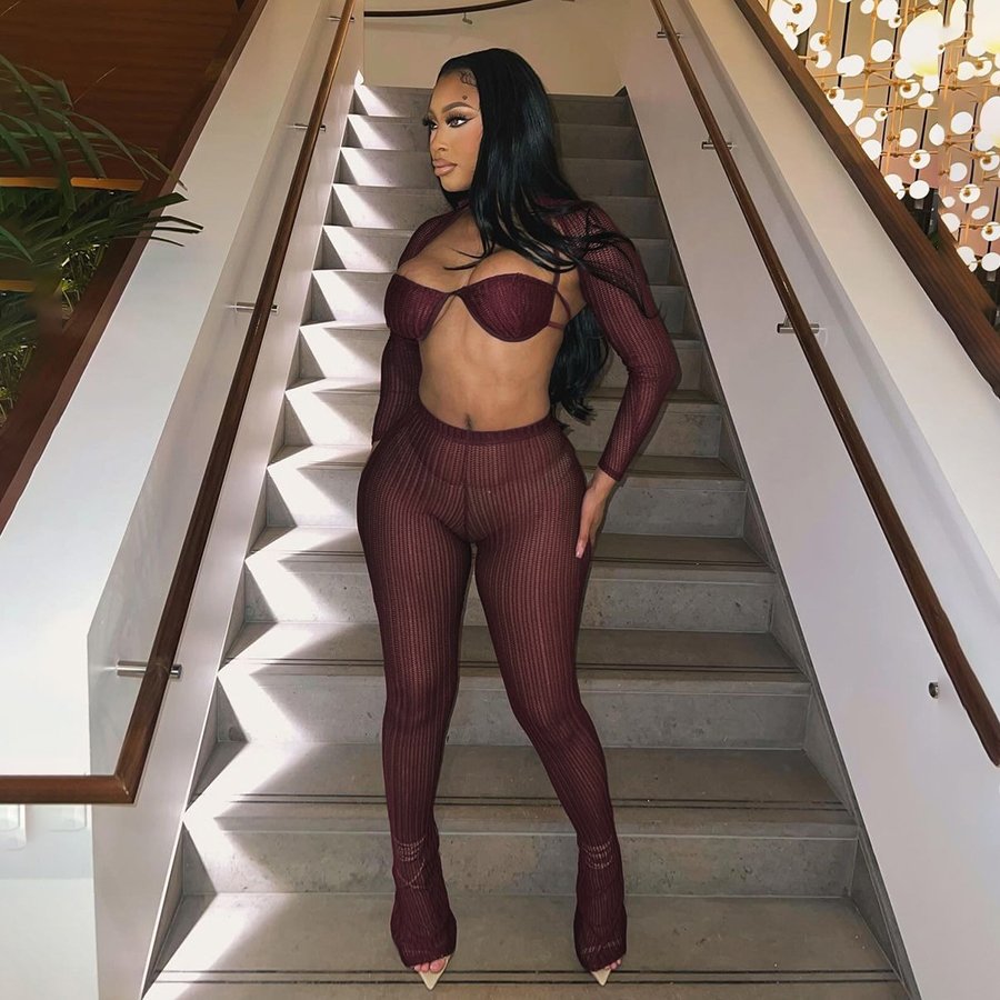 K24S47141 Autumn Women full length Streetwear sheer women under wire top outfits Girl Solid two pieces pant women's sets
