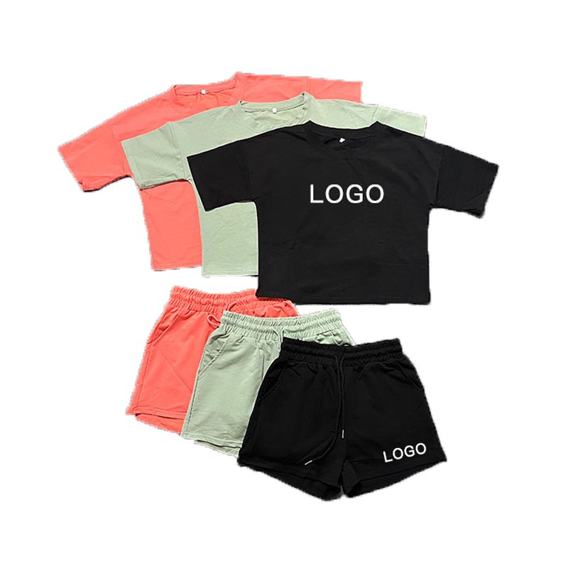 Crop Top T-Shirt Biker Short Pant Set Women 2022 T Shirt Jogger Set Custom Ladies Women 2 Two Piece T Shirt And Short Sets