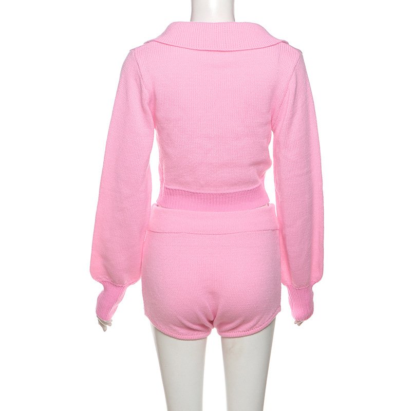 2024 Women Crop Tracksuits Knit Outfits Bodysuit 2 Piece Set Women Knitted Outfits Long Sleeve Stretch Sweater Women's Sets